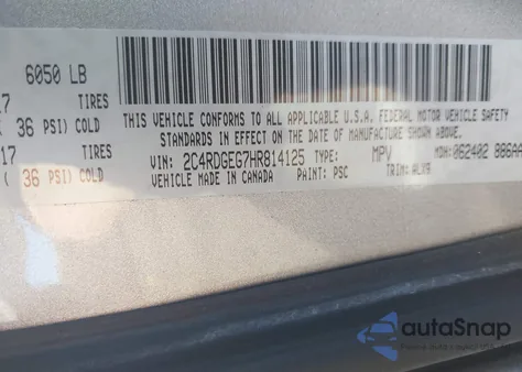 2017 Dodge Grand Caravan Gt из США, поврежденный, VIN 2C4RDGEG7HR814125